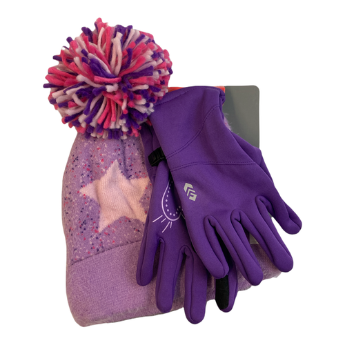 Girl's Free Country Hat & Glove Set Purple S/M