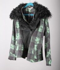 Preen Line Check Front Zip Wool Jacket With Detachable Sheepskin Collar Size M