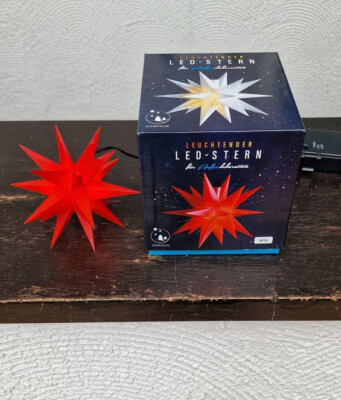 DecoTrend Mini-Stern 18 Zacken rot 12 cm  innen + außen Timer Weihnachtsstern