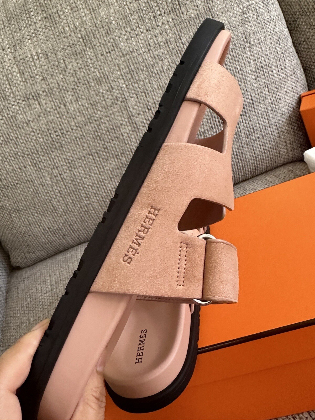 Size 37EU NIB HERMÈS Nude Suede Women’s Chypre Sandals w/ Receipt image 10