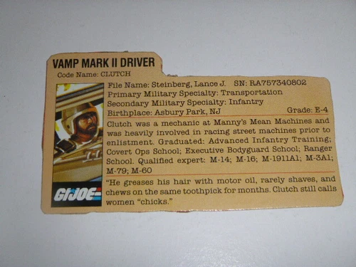 Gi Joe 1984 File Card Pick & Choose each addtl card free shipping Please Read