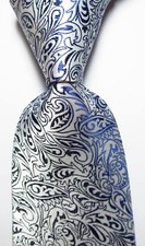 New Classic Paisley White Dark Blue JACQUARD WOVEN 100 Silk Men's Tie Necktie