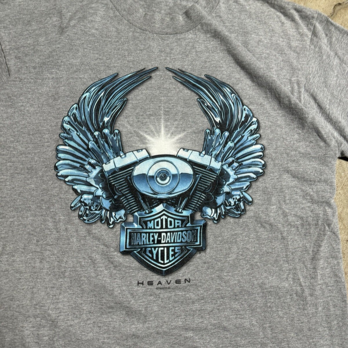 Vintage 90s 1998 Harley Davidson Heaven Tee Gray Shirt Delaware