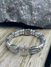 Silver Magnetic Hematite Bracelet Anklet 2 row w Angle Wings Therapy Quality