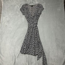 AB Studio Dress Sz M Geometric Pattern Sleeveless Faux Wrap V Neck