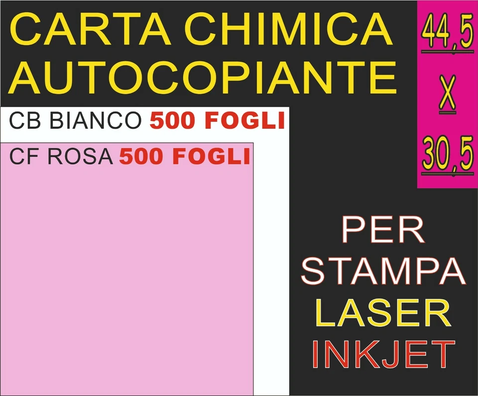 NEW PAPER 1000 FOGLI A3+ CARTA CHIMICA AUTOCOPIANTE BIANCA/ROSA STAMPANTE LASER E INKJET
