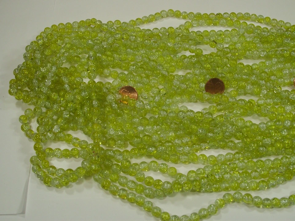 2 Pounds 8mm Round China One Tone Yellow Crackle Glass Beads Lot (PDS-72) ⭐ - Image 2 of 4