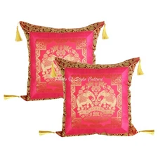 Pink Cushion Cover Brocade Jacquard Gypsy Handmade Ethnic Tribal Hippie Pillow