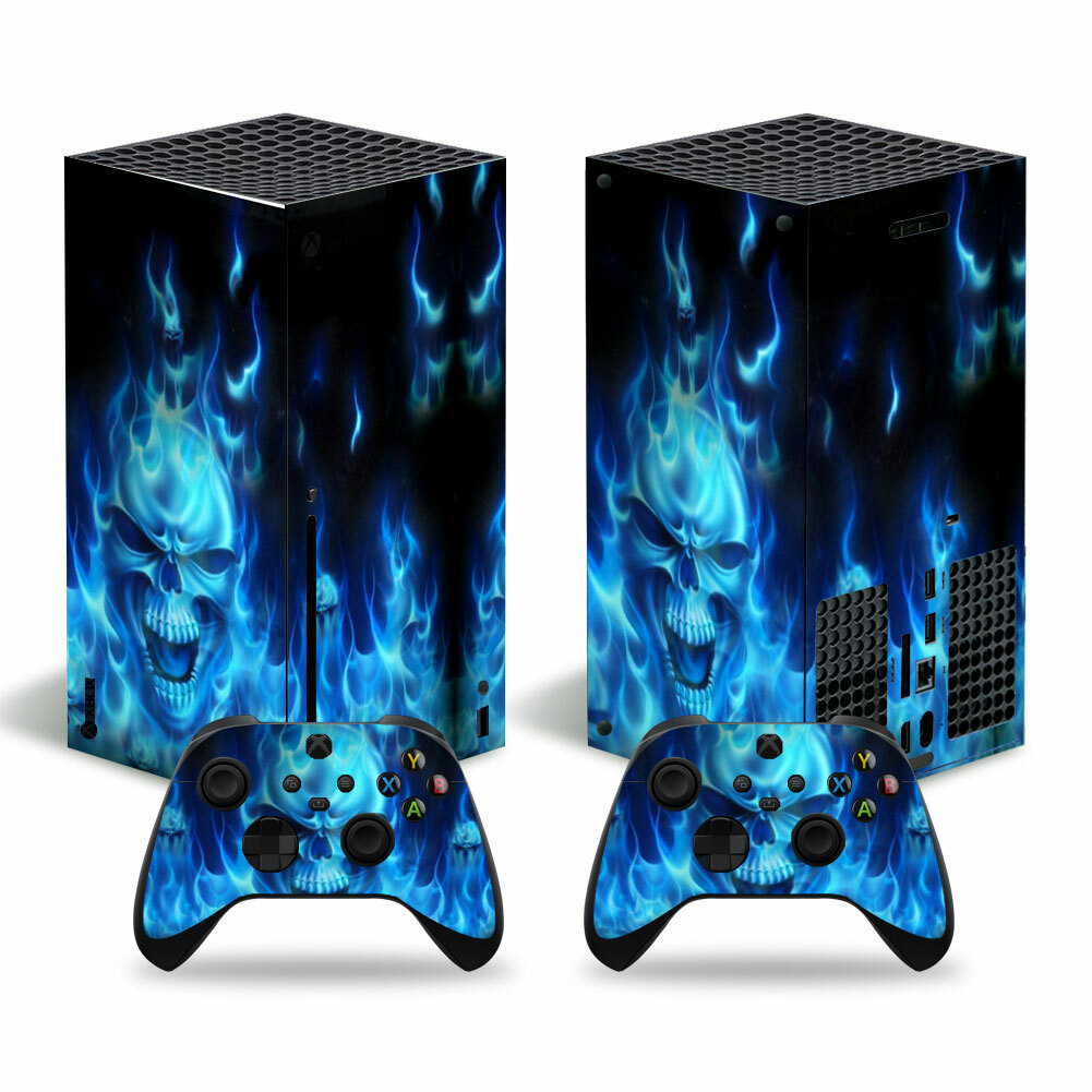 Blue fire Skull  - Xbox Series X Console Skin Sticker Decal +2 Controller Skins-image