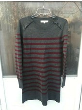 BURGUND gray striped ANN TAYLOR LOFT stretch LONG sleeve sweater dress SIZE XS