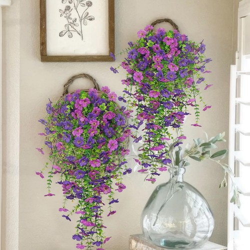 3 Pcs Artificial Hanging Flowers for Outdoors Spring Summer Purple Faux Silk ... - Picture 7 of 7