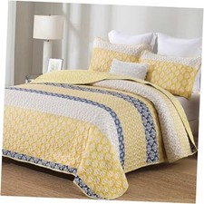 Boho Quilt Set Size Striped Bedspread Lightweight Soft Microfiber Queen Yellow