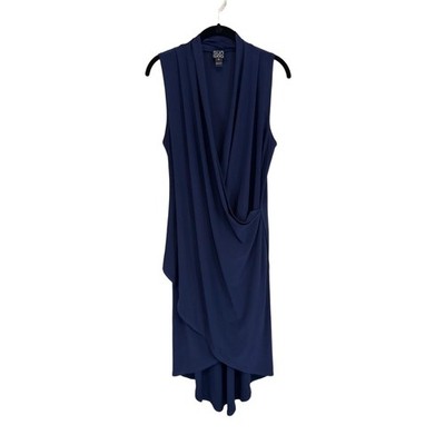 Clara Sun Woo Dress Blue Size XS Sleeveless Draped Asymmetrical Modern Chic