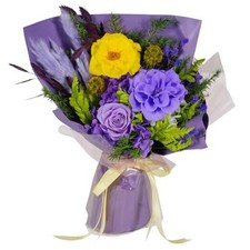 Long Lasting Preserved Flowers Bouquet, Real Rose Flower Home Purple w Yellow