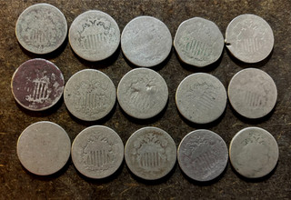 (15) Low Grade Shield Nickel 5c Coins No Reserve