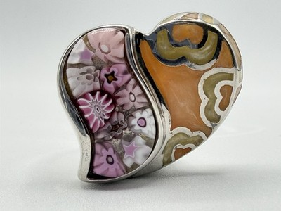 Alan K Sterling 925 Sterling Silver Millefiori Murano Glass Heart Ring Sz9