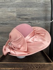 Vintage Bollman 100 Wool Felt Pink Wide Brim Hat Satin Bow Church Derby Elegant