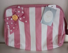 Vintage Christian Dior Pink  White Striped Cosmetic Makeup Bag NEW 8"x10" Rare