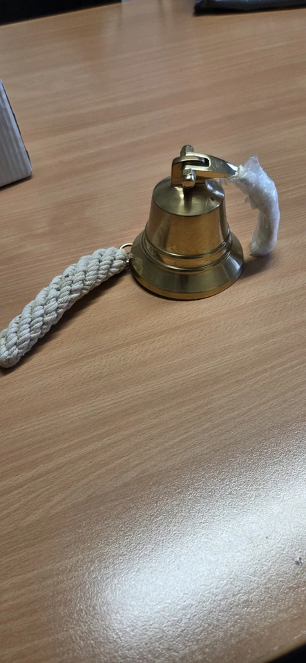 4" Bell Brass Hanging Wall Ship Nautical Décor Door Home Anchor Vintage Marine - Image 3 of 4