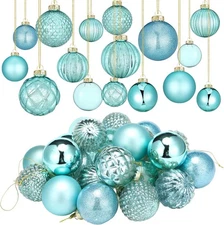Liliful 24 Pcs Teal Glass Christmas Ball Ornaments 2.36 Inch, 