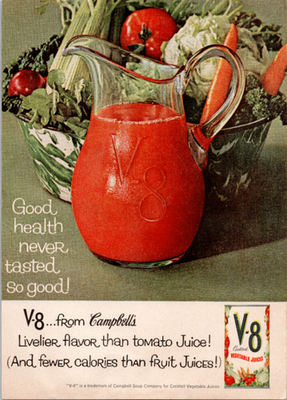 #ad V 8 Campbell#x27;s Vintage Magazine Ad Vegetable Juice Pitcher Print 1950s 60s $9.09