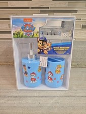 NEW Paw Patrol 3 pc Bathroom Accessory Set Toothbrush Cup Soap Pump Storage Bin