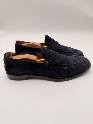Mens Brunello Cucinelli Navy Blue suede penny loafers Size 45