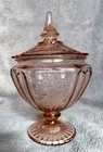 Pink Depression Glass mayfair or open, rose pattern, candy dish with lid