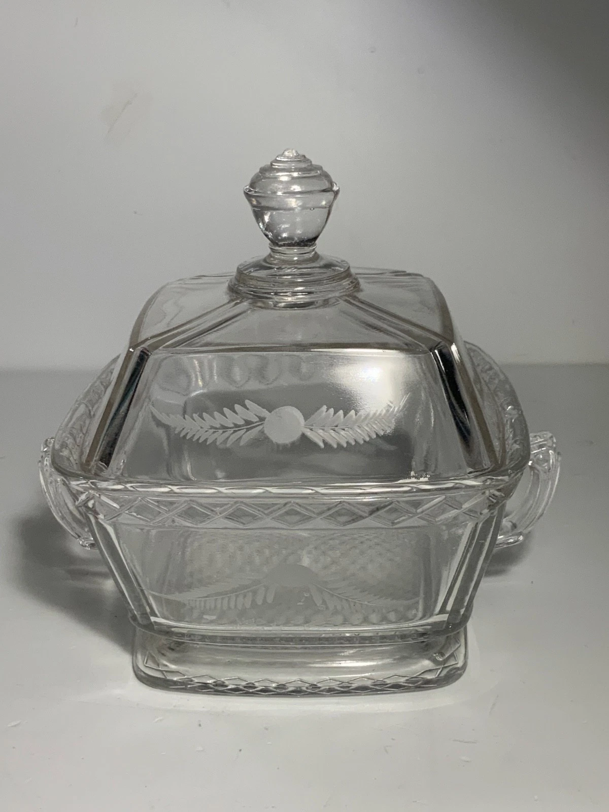 Vintage EAPG Low Compote/Butter Dish with Fern Markings 7 in.