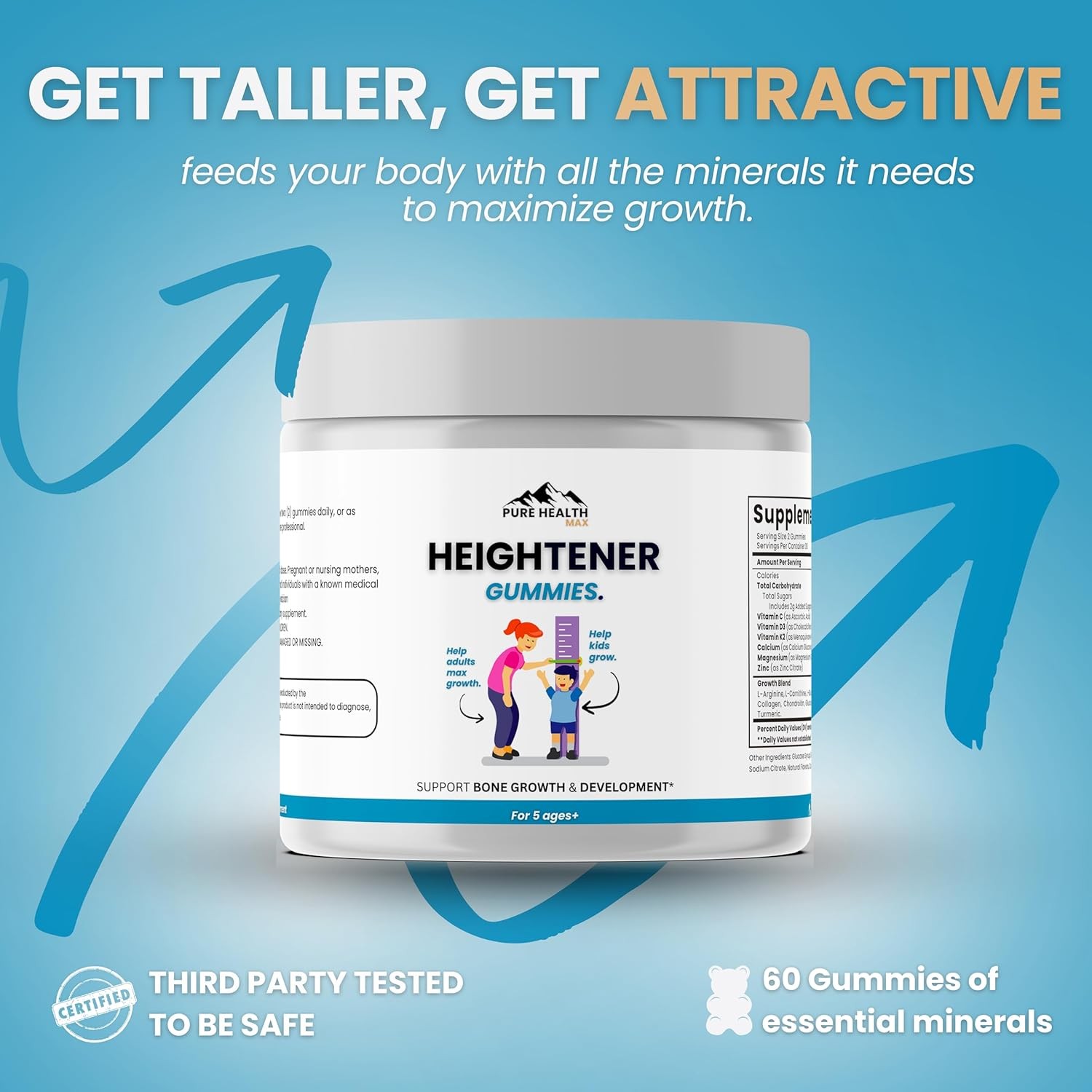 Heightener Gummies 60 Count | Height Growth Support for Kids, Teens & Adults