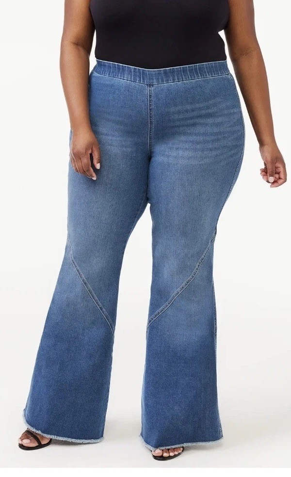 Sofia Vergara Jeans Womens 18 W Blue Denim Melisa Pull On Super Flare Raw Hem