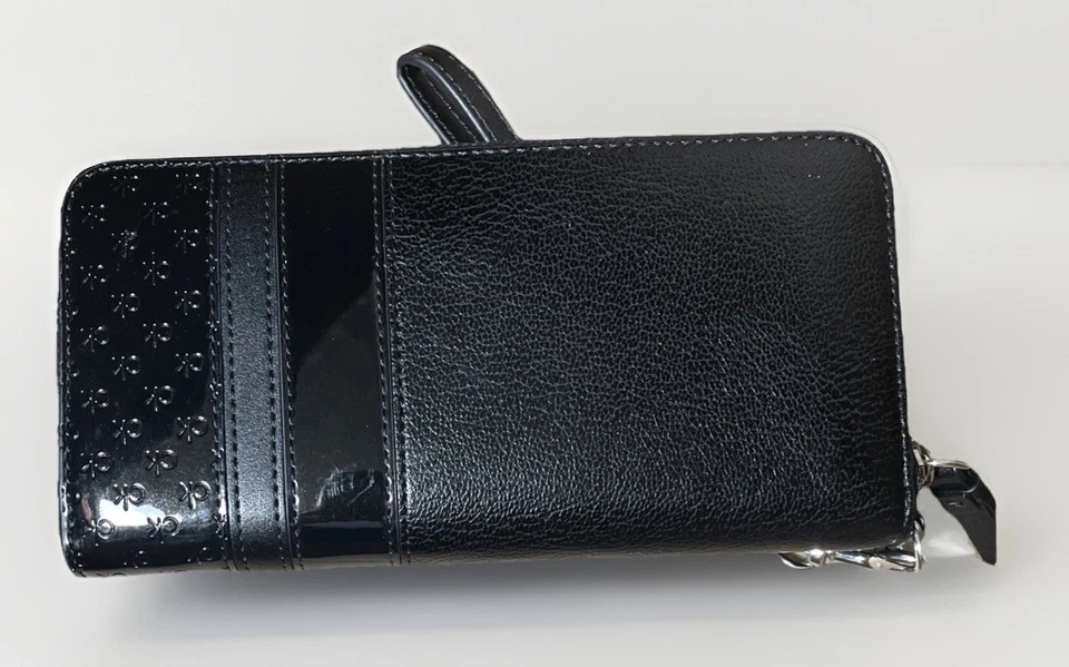 全新带标签 Calvin Klein 黑色漆皮银色拉链腕带钱包。 漂亮。 — 第 3/4 张图片