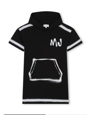 MARC JACOBS Girl Dress Size 5 Black Hooded With Front Pocket Airbrush Look BNWT