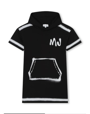 MARC JACOBS Girl Dress Size 5 Black Hooded With Front Pocket Airbrush Look BNWT