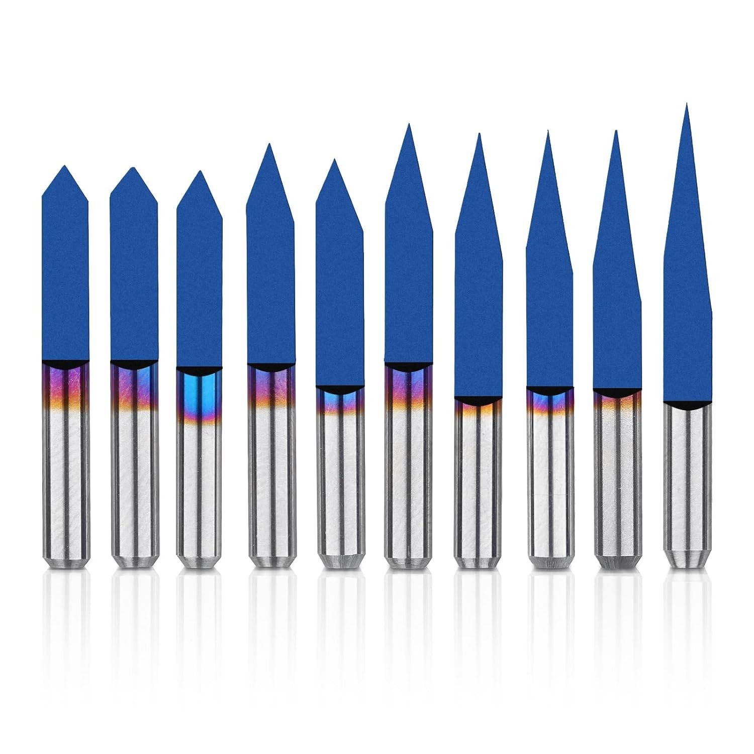 10 Pcs 1/8" Shank V-Groove CNC Router Bits, 10 /15 /20 /25 /30 /40 /45 /60 /9...