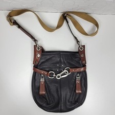 Vintage B Makowsky Pebbled Leather Crossbody Womens Black Bridle Buckle Logo