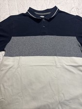 Old Navy Polo Shirt Mens Large Navy Blue White Striped Classic Fit Short Sleeve