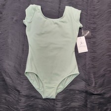 Capezio Green Studio Collection High Neck Cap Sleeve Leotard Keyhole Back SZ. MC
