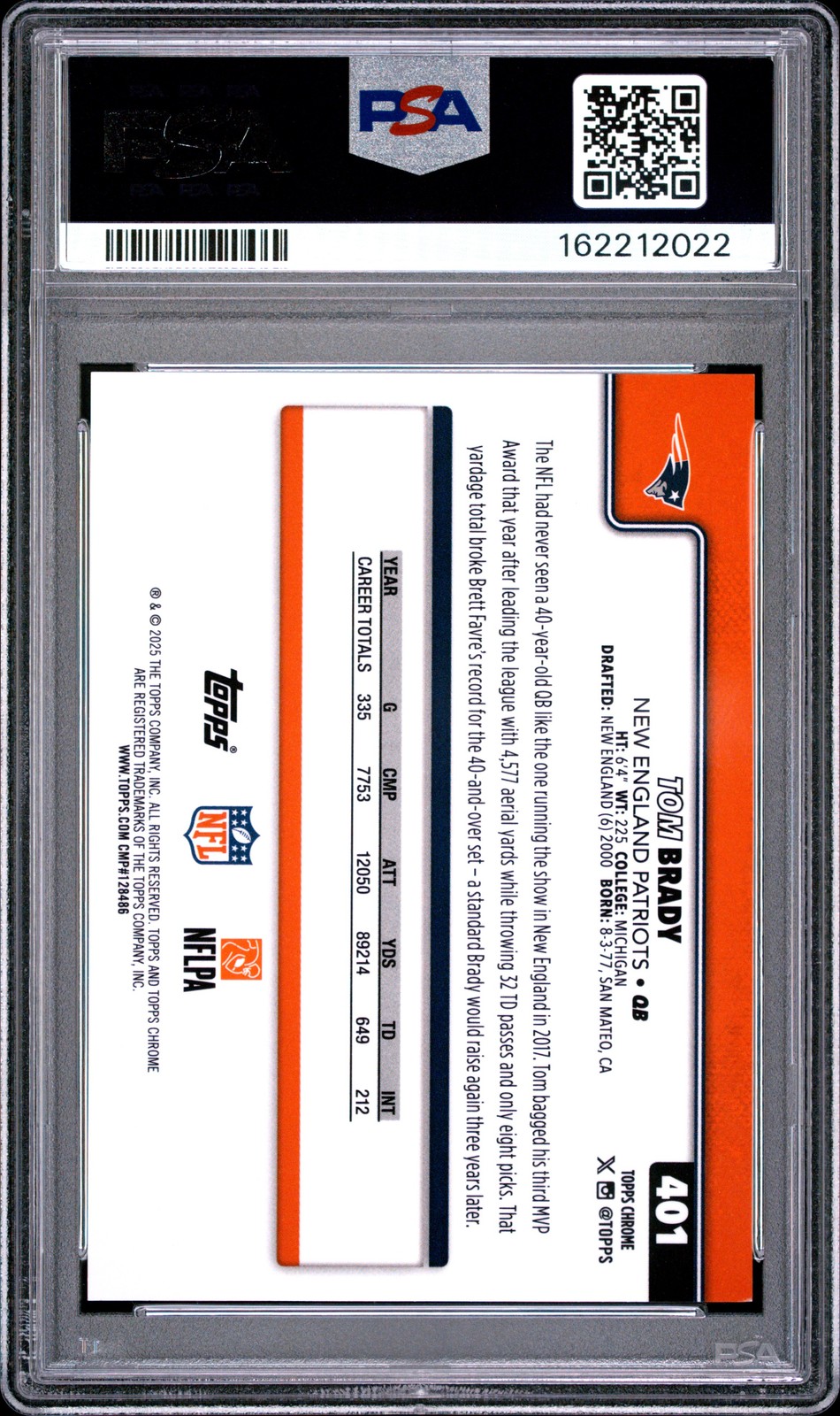 2025 TOPPS CHROME GREEN GEOMETRIC #401 TOM BRADY 55/99 PSA 9 view 2