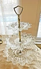 VINTAGE FEDERAL PETAL GLASS SPARKLING 3 TIERED TRAY GLASS STAND 13.5” X 11”