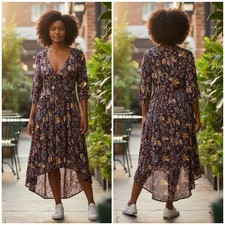 Maeve Anthropologie Dress Womens Medium Purple Floral Tie Front Boho Cottagecore