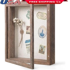 Rustic Shadow Box W/ Magnetic Door Glass Cover Photos Keepsakes Display New