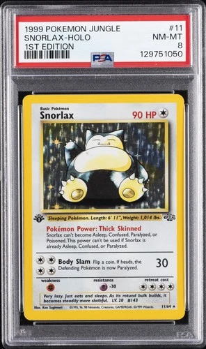 1999 POKEMON JUNGLE 1ST EDITION #11 SNORLAX-HOLO PSA 8