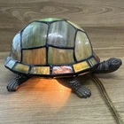 Vintage Tiffany-Style Stained Glass Turtle Accent Lamp Table Light Decor