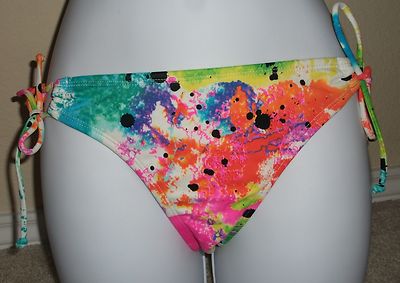 New ROXY swimsuit bright multi color bikini bottom scooter or tie side, S, M, L