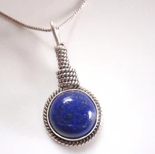 Round Lapis Lazuli 925 Sterling Silver Necklace Enhanced with Rope Style Accents