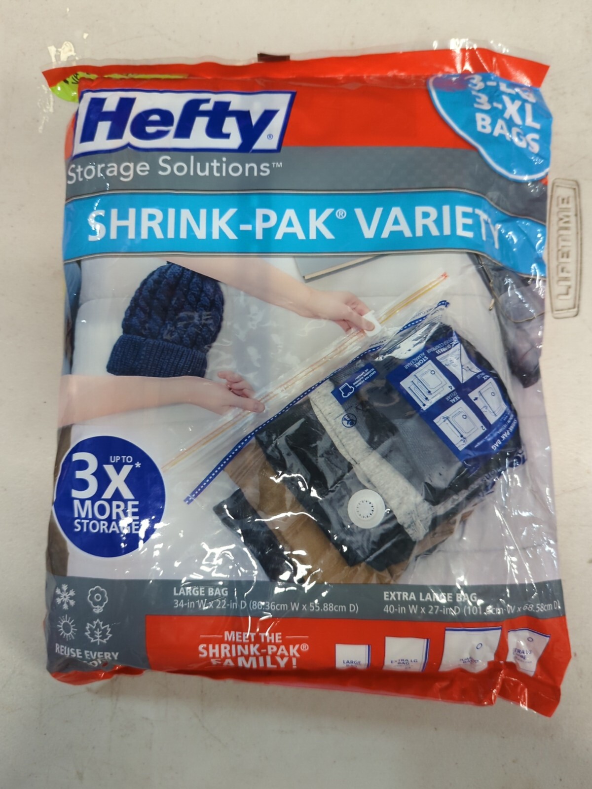 Hefty SHRINK-PAK 6 Jumbo Vacuum Storage Bags Durable 3-LG, 3- XL