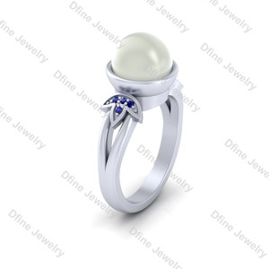 0 12cttw Blue Cz Floral Leaf Wedding Ring Cultured Freshwater Pearl Promise Ring Ebay