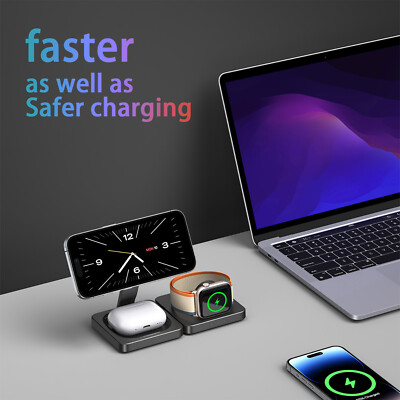 3in1 Foldable Magnetic Fast Wireless Charger For Apple Watch S11 iPhone Air 17e