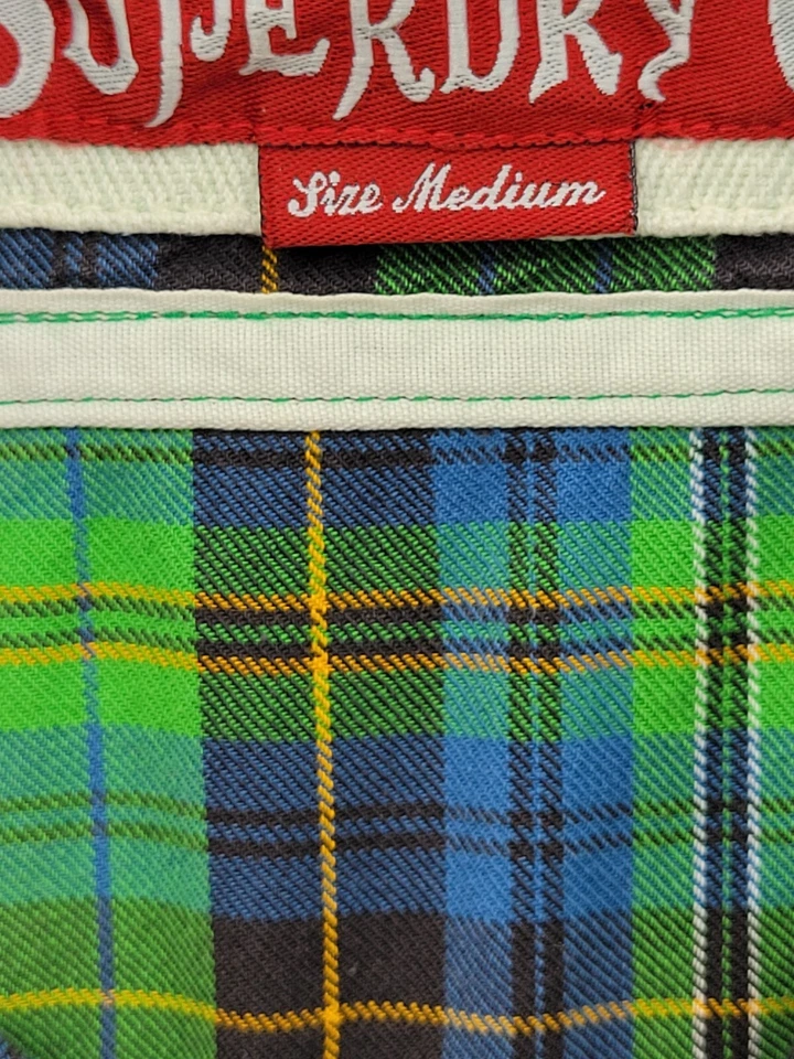 Superdry Top Mujer Mediano Verde Azul A Cuadros Manga Larga Con Botones Bolsillos Y2K Foto 3 de 4